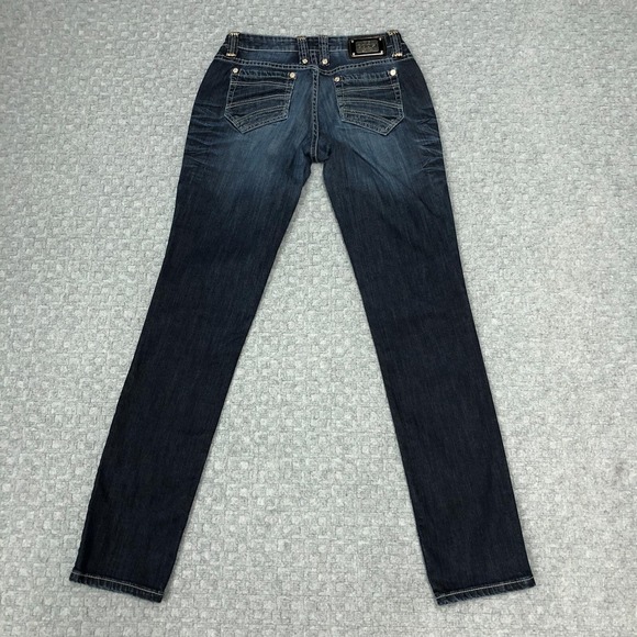 Coogi Jeans Juniors 3/4 W28 Blue Dark Wash Low Rise Straight Studded Zip Stretch - Picture 2 of 14